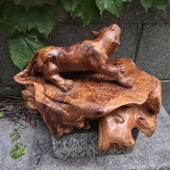 Hand-carved Tiger Statue Chinese Boxwood 12"x8.5"x8" - Picture 5 of 8